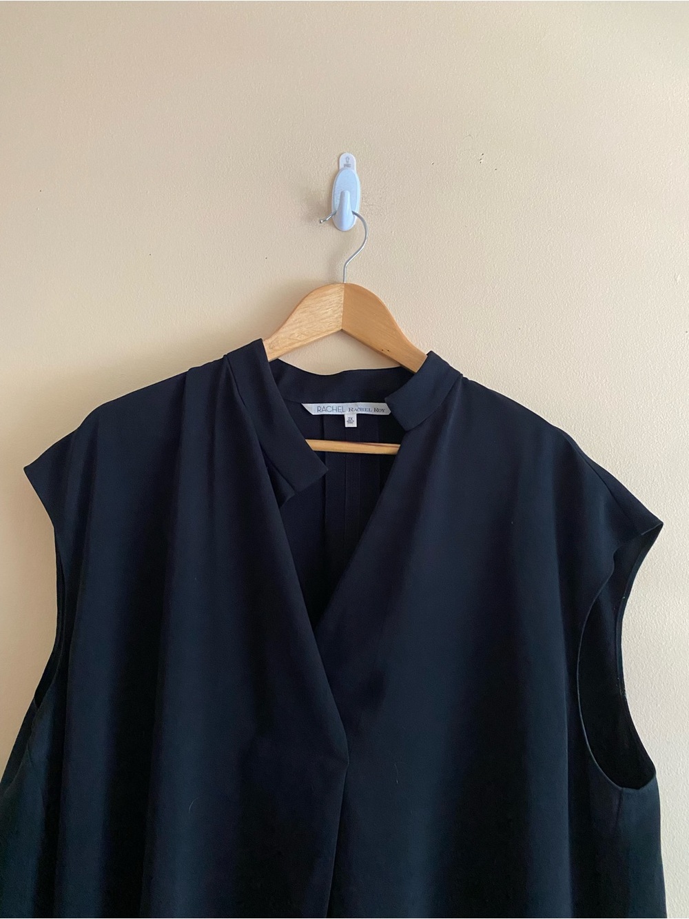 RACHEL Rachel Roy Draped Asymmetrical Sleeveless Shift Dress 2X Black Pockets - Picture 5 of 11